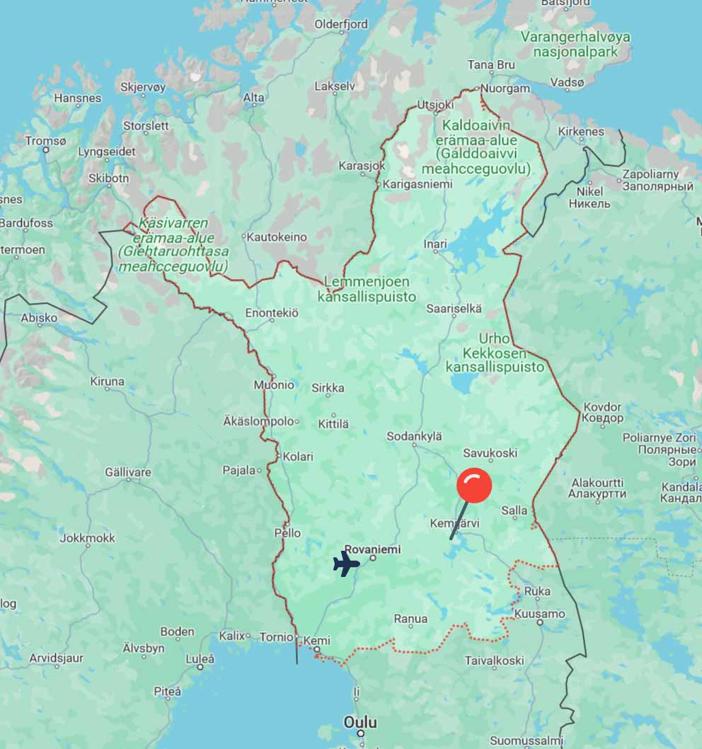 Situer notre gîte sur la carte de la Laponie finlandaise